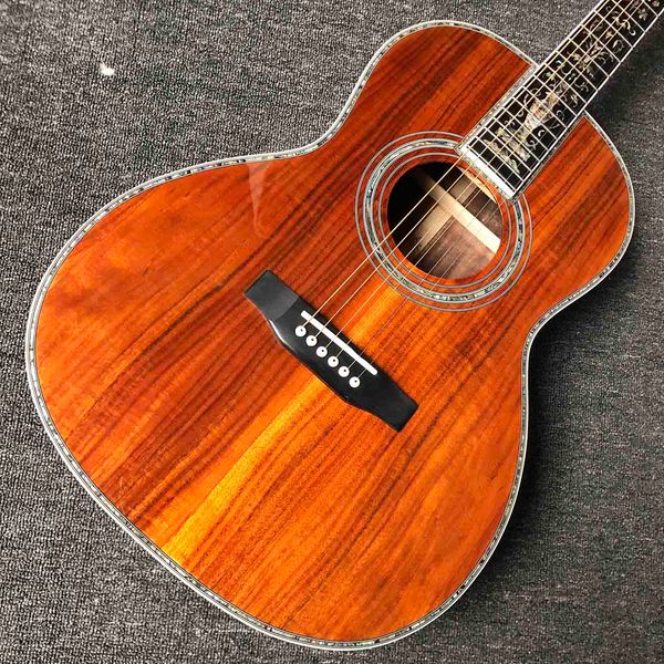 

custom 00045 all solid koa wood acoustic guitar full abalone binding ebony fingerboard mahogany neck