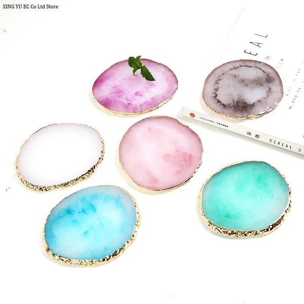 

resin imitation agate crystal gold rim heat insulation and waterproof deskornaments nordic household goods mats & pads