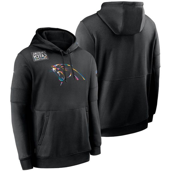 

2020 carolinapanthersmen women kid crucial catch sideline performance pullover football hoodie black, Black;red