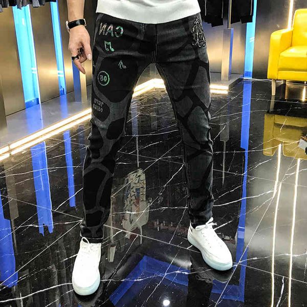 

jean autumn fashion men's embroidered jeans letter elastic badge, Blue