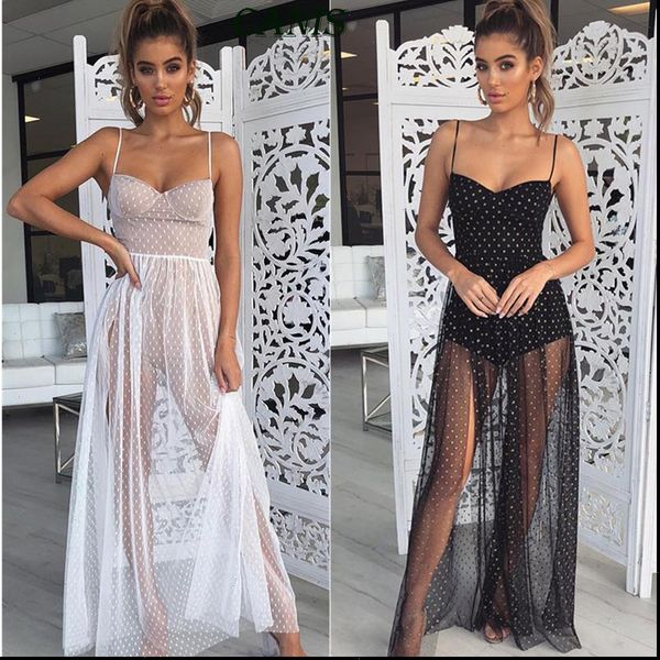 

sheer mesh maxi vestidos womens dress de fiesta see through club party lace slit cut transparentes mujer, Black;gray