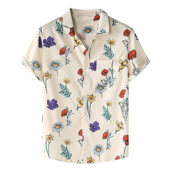 

men's casual shirts men short sleeve lapel printed shirt tropical leaf pattern floral summer hawaiian holiday camisa, White;black