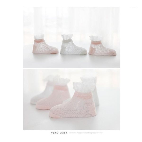 

pairs/lot summer sock baby girls silk cotton lace princess mesh socks thin breathable short ankle for born, Pink;yellow