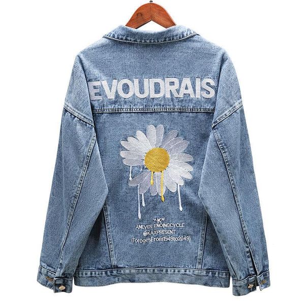 

women's jackets trendy brand jacket 2021 denim female korean version of loose embroidery bf wild daisy coat tide ins, Black;brown