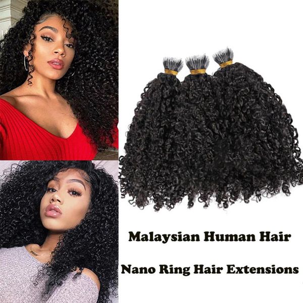 

malaysian curly human hair nano ring extensions natural color 1g/strand machine made remy for women bulks, Black