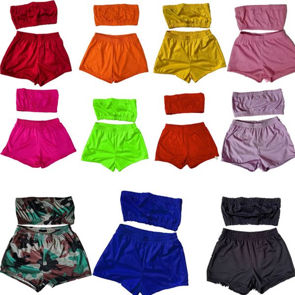 Sexy Bordado Tracksuits Mulheres Strapless Outfits Duas Peças Definir Brand Sportswear Bra + Shorts Sport Sport Summer Mulheres roupas KLW6133
