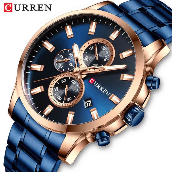 

curren watch men brand luxury quartz men's watches stainless steel waterproof chronograph date male clock relogio masculino 210517, Slivery;brown