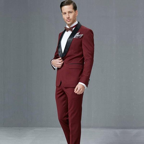 

custom made men suit groomsmen shawl satin lapel groom tuxedos burgundy/wine with black suits wedding man terno men's & blazers, White;black
