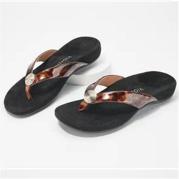 

summer style flip-flops female 2021 leopard print flat low casual beach sandals and slippers fashion all-match sandles, Black