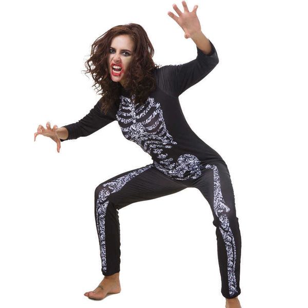 

jumpsuit tights halloween costume skeleton ghost bride, White