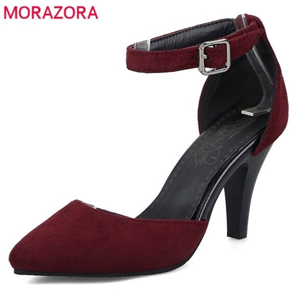 

morazora arrive pointed toe pumps women shoes simple buckle summer elegant party wedding high heels 210610, Black