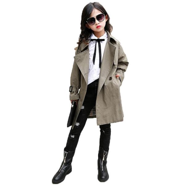 

coat girls trench spring autumn medium length young fashion classic style baby double-breasted top, Blue;gray