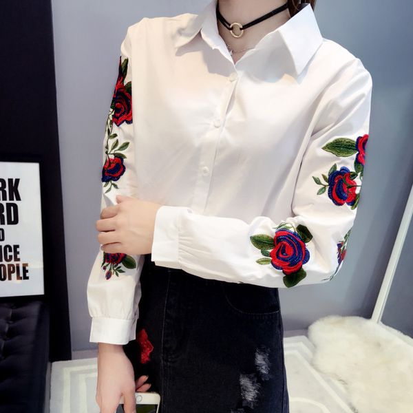 

women's & shirts ih long sleeve rose flower embroidery; white striped blouse casual kimono office women blouses spring plus size 4xl