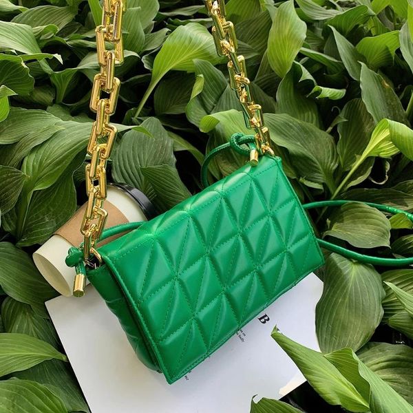 

evening bags quilting pu leather crossbody bag for women 2021 summer travel trends baguette shoulder purses and handbags thick chain green