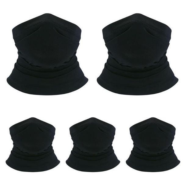 

5pcs outdoor dust sun protection quick-dry breathable face cover headband scarf cycling caps & masks, Black