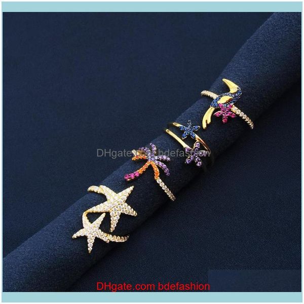 

jewelrysterling sier golden yellow colorful coconut tree starfish flower bird ring female classic style jewelry gift cluster rings drop deli, Golden;silver