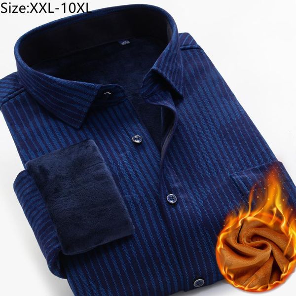 

men's casual shirts large size plus velvet warm long-sleeved shirt fashion vertical stripes plaid business cold resistance 8xl 9xl 10xl, White;black