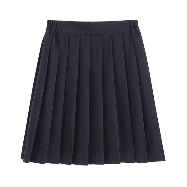 

fashion autumn pleated uniform mini skirt japanese college school business skirts women attire dark blue tight waist, Black