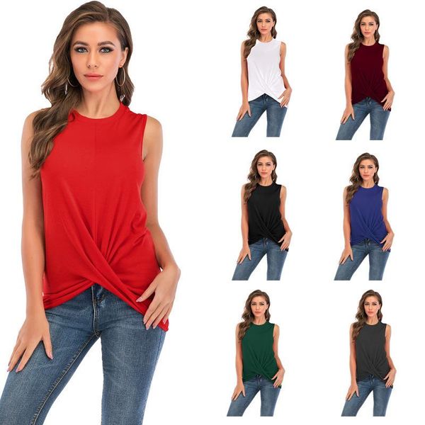 

women's t-shirt the leisure round collar sleeveless vest fold, White