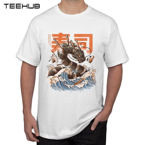 

men's t-shirts teehub fashion great sushi dragon print men t-shirt ramen off kanagawa t shirt short sleeve casual clothing cool tee, White;black
