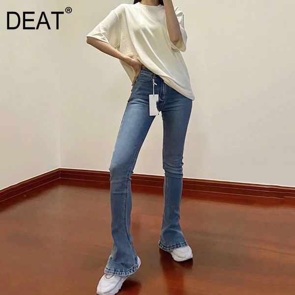 

[deat] high elastic waist blue speaker horseshoe cotton trousers new skinny fit pants women fashion tide summer 7d0805 210428, Black;white