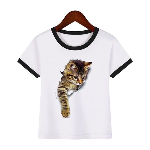 

childrens funny 3d cat realistic print t shirt baby boy girl animal cute short sleeved kids summer clothes tees, Blue