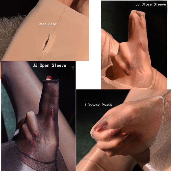 

men 80d shiny glossy u convex pouch stockings open close sleeve tight stockings sheer pantyhose plus size warm wear f1, Black;white