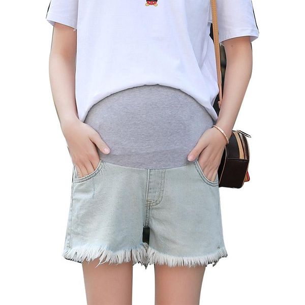 

maternity bottoms 922# jeans shorts summer comfy cropped denim pants belly support elastic waist trousers, White