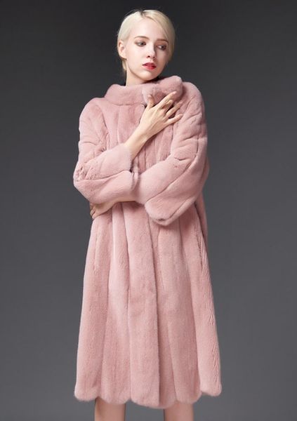 

women's fur & faux imported velvet mink full skin meddium long coat, Black