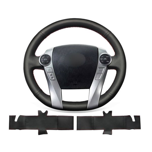 

diy hand stitched soft non-slip black leather steering wheel cover for toyota prius 30 xw30