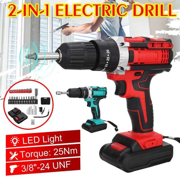 

professiona electric drills 21v 2-in-1 impact drill hammer screwdriver rechargable 10mm 2-speed cordless 3/8inch