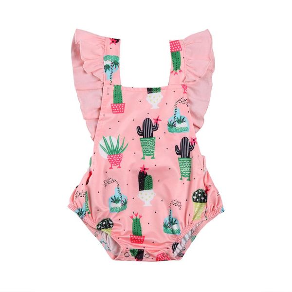

jumpsuits born baby girl boys rompers one piece ruffles short sleeve cartoon cactus print jumpsuit 0-24m, Blue