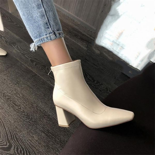 

boots pxelena plus size 34-43 celebrity genuine leather women ankle elegant office lady party date dress shoes black beige brown