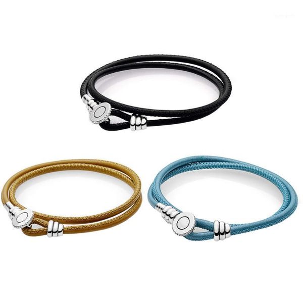 

charm bracelets cibo 925 sterling silver instant black gold tan orange double leather jewellery bracelet1, Golden;silver