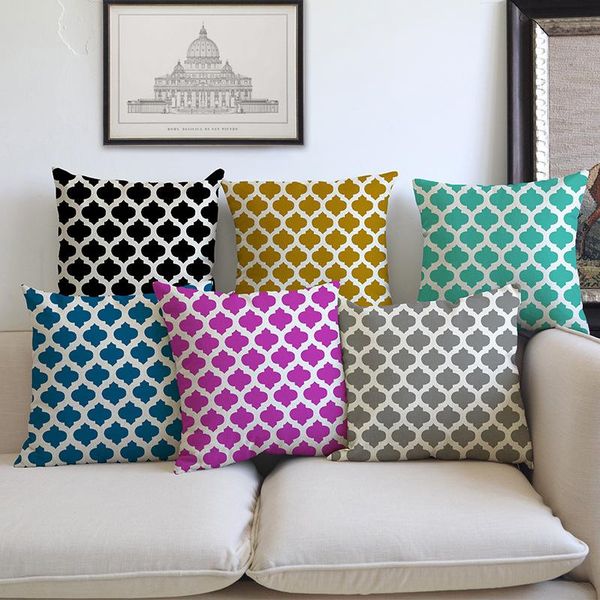 

multicolor checked geometry polygon linen cotton throw pillow case home chair simple decoration sofa cushion cover 45x45cm cushion/decorativ