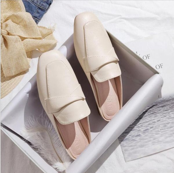 

slippers women's outdoor flat muller fashion sandals 2021 leather shoes, Black