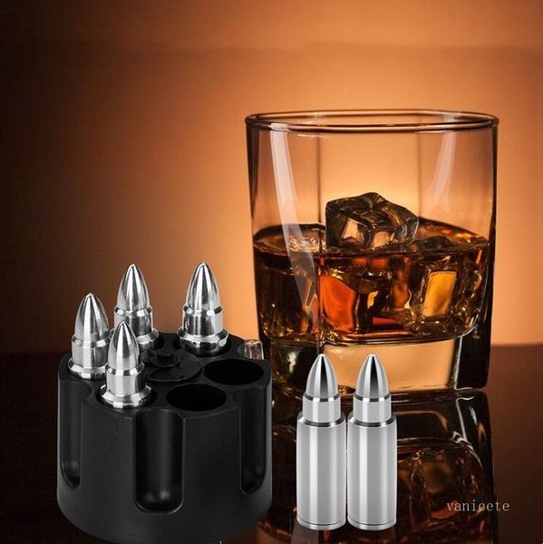 Barware Whisky Stones Proiettili per strumenti da bar in vetro vecchio stile Cubetti di ghiaccio in acciaio inossidabile Vassoi per ghiaccioli 6 pezzi 1 set ZC363