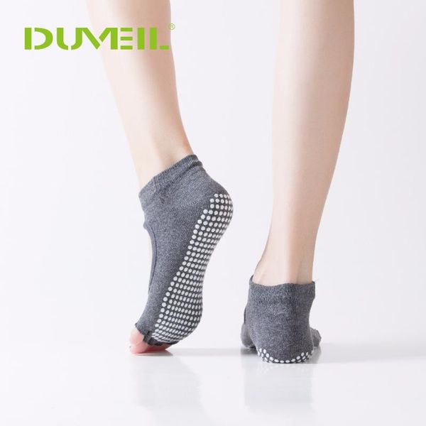 

sports socks 5pair/lot women yoga backless half toe non slip ladies massage sport half-fingers cotton warm exercise running hose, Black