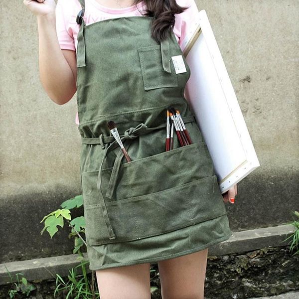 

artist apron multi-pocket slim fit style adjustable neck strap and waist ties suitable for painting aprons
