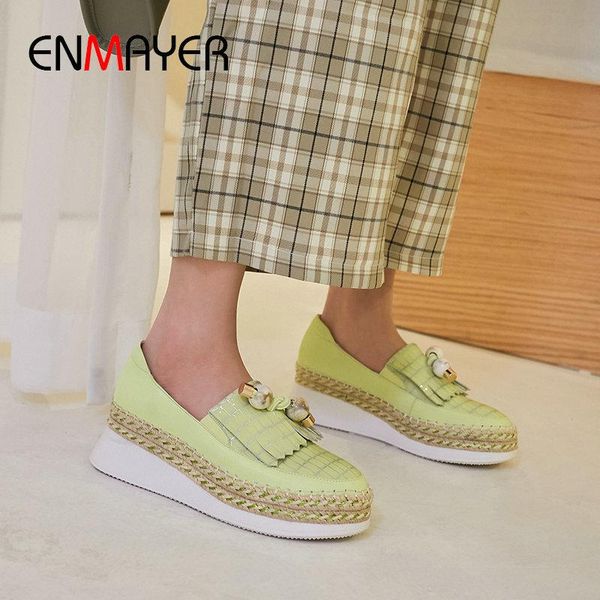 

dress shoes enmayer 2021 basic wedges round toe ladies casual genuine leather women sweet slip-on pearl pumps size 34-39, Black