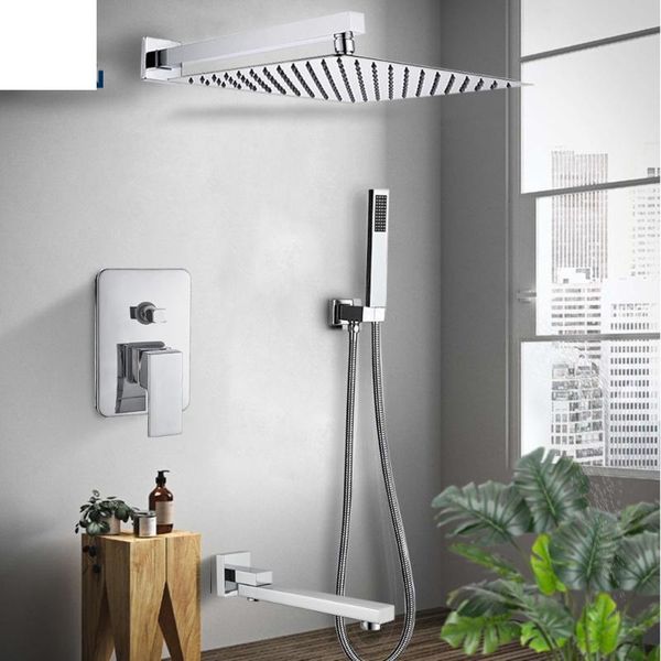 

wall mount rainfall shower faucet set chrome concealed bathroom faucets system 16'' head with swivel tub spout mixer tap sets