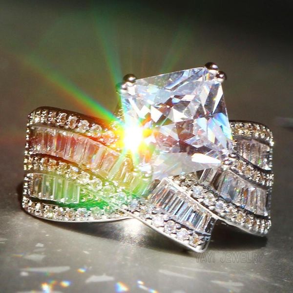 

wedding rings yayi jewelry fashion princess cut 4.1 ct white zircon silver color engagement party 641, Slivery;golden