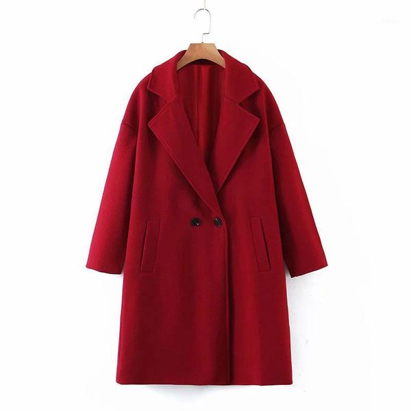 

women's wool & blends 2021 fashion winter women solid long coats single button casual jackets for ladies vintage elegant coat jacket, Black