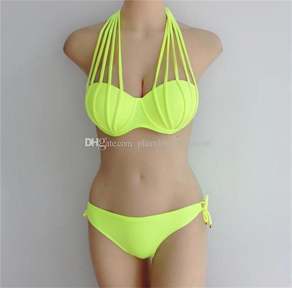 

casual dresses women push up bikinis set multi-rope design halter straps swimwear lace-up beach swimsuit swimming pool bathing suit two-piec, Black;gray