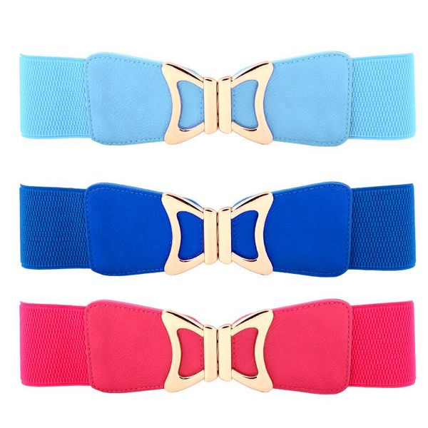 

belts designer brands fashion women white elastic belt bow wide stretch leather harajuku style for dresses se103, Black;brown
