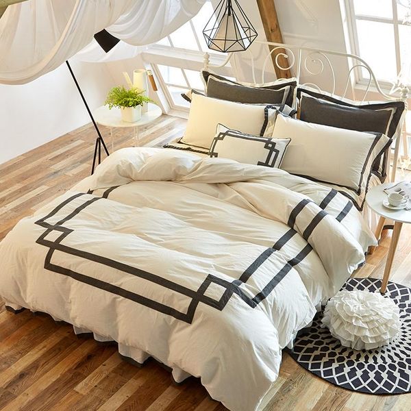 

bedding sets washed cotton artistic conception set soft 3/4/6/7pcs duvet cover bedskirt size twin pillowcases king