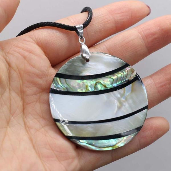 

pendant necklaces natural mother-of-pearl shell retro party charm round striped necklace sweater chain birthday anniversary gift, Silver