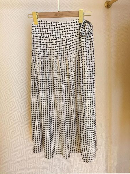 

geometrical printed split women summer fashion wild sashes lady midi skirt, Black