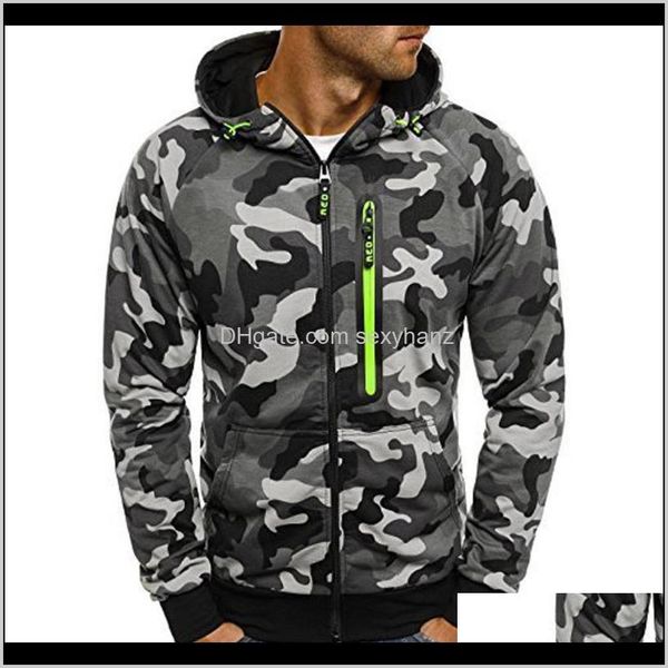 

hoodies & sweatshirts apparel drop delivery 2021 casual camouflage zipper pullover long sleeve hooded sweatshirt streetwear mens clothing fa, Black