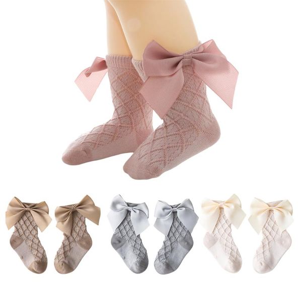 

socks pudcoco girls solid color bowknot stocking medium tube for spring fall kawaii pink kids 0-5 years funny soft, Pink;yellow
